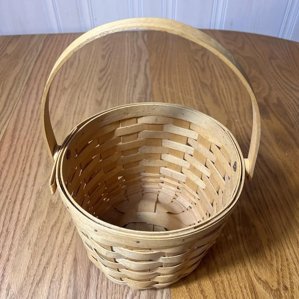 Longaberger 1998 Classic Handwoven Basket Round 8 inch w/Adjustable Handle VTG